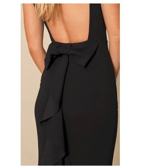 Lulus Exquisite Refinement Black Backless Bow Ruffled Maxi Dress Lulus XS NWT - Picture 3 of 8